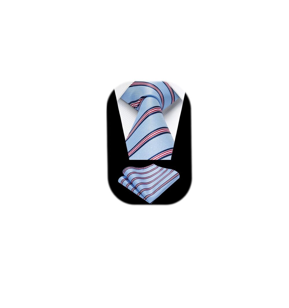 9671 Ties Blue Striped Tie and Handkerchief Set Light Blue classic Business